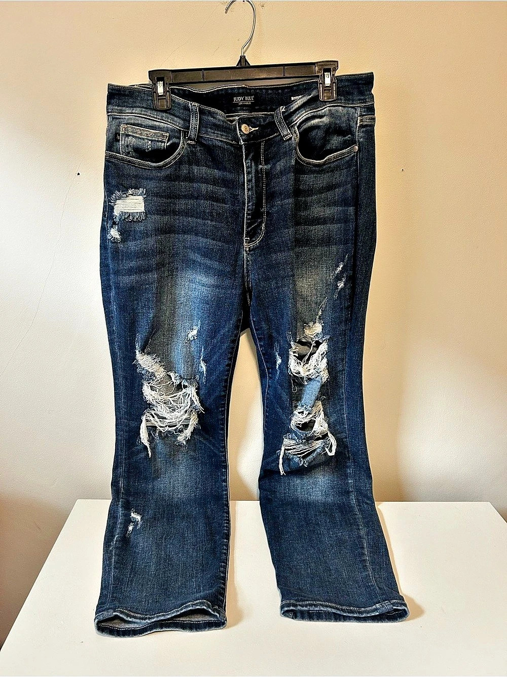 Judy Blue Boyfriend Fit Distressed Bootcut Jeans Blue Size 14W